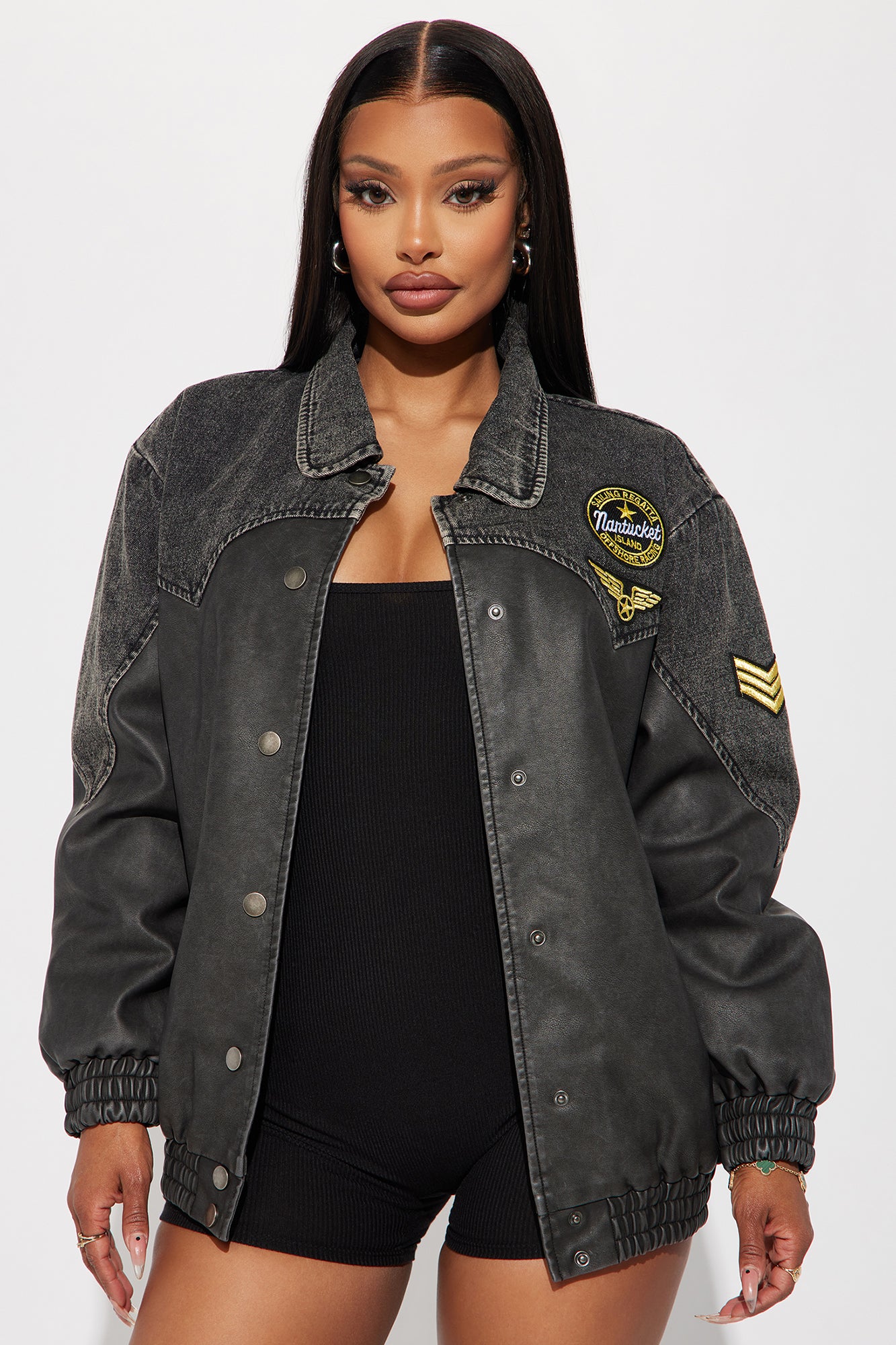 Hazel Washed Faux Leather Bomber Jacket - Charcoal, Fashion Nova, Jackets  & Coats