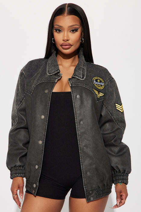 Coast To Coast Faux Leather Bomber Charcoal Fashion Nova
