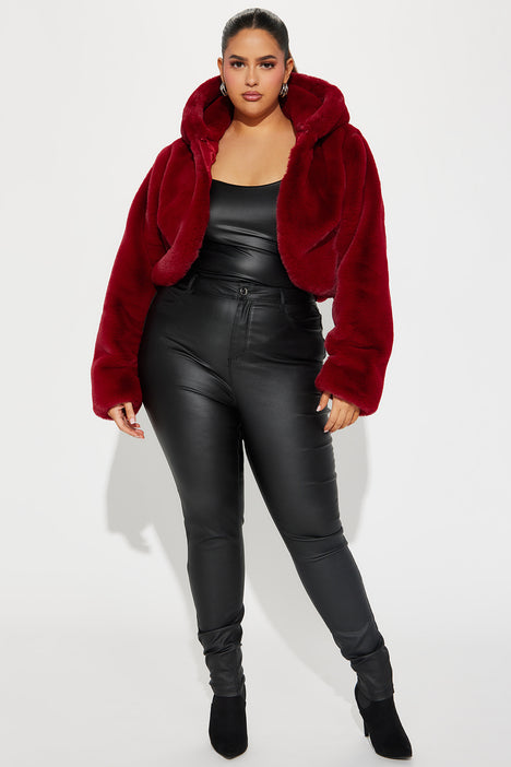 Plus size red clearance faux fur coat