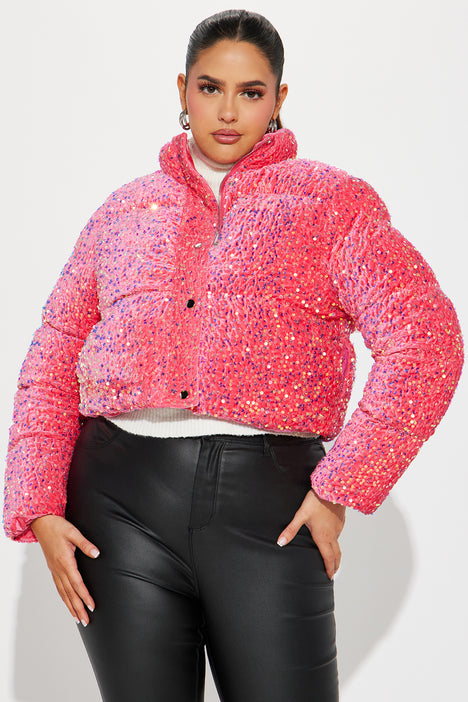 Allure Sequin Puffer Jacket Pink Fashion Nova Jackets Coats