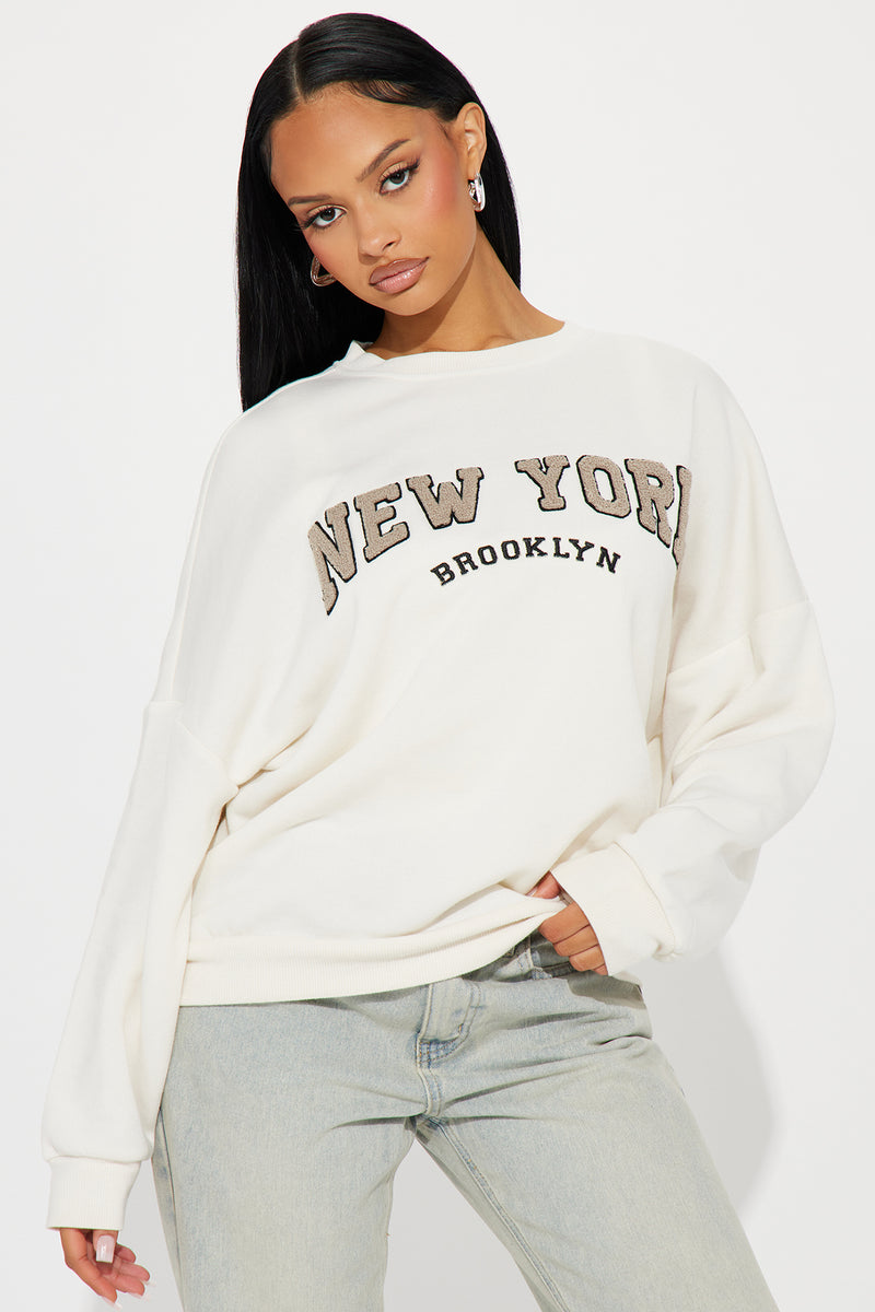 Brooklyn NY Crew Neck Sweatshirt Beige Fashion Nova, Screens Tops