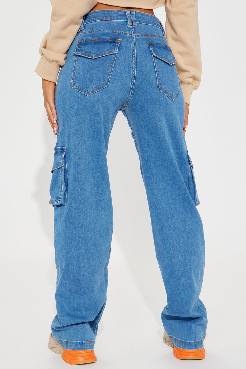 Can't Knock Me Down Stretch Cargo Jeans - Medium Blue Wash | Fashion ...