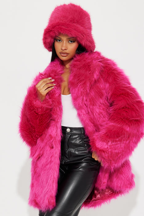 Women's Bring It Back Faux Fur Coat in Hot Pink Size Large by Fashion Nova