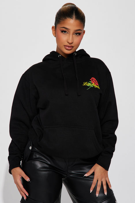 Black hoodie with roses on 2025 sleeves