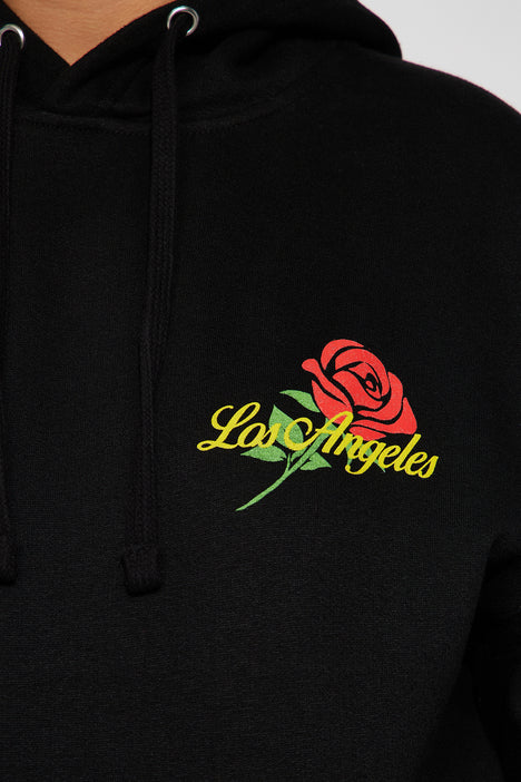 Black hoodie with roses discount on sleeves