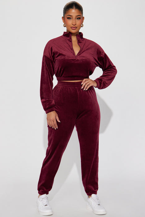 Soft Side Velour Jogger Set Burgundy