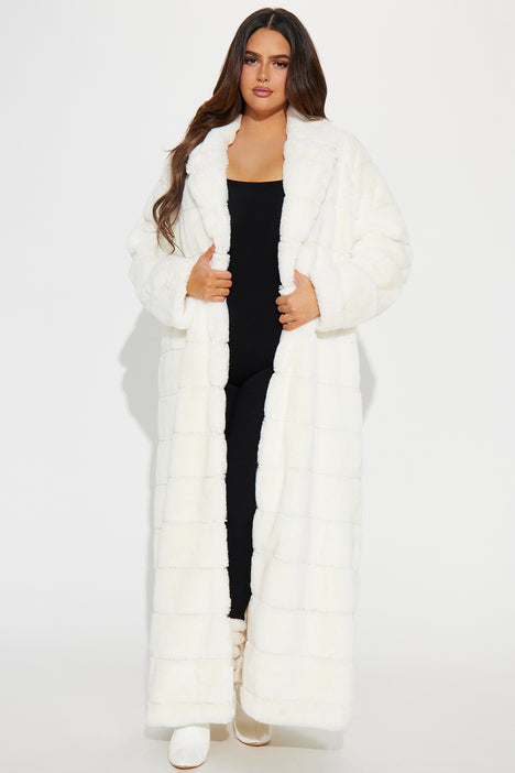 Cream longline shop faux fur coat