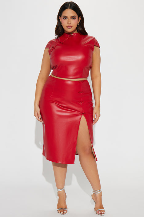 Look This Way Faux Leather Skirt Set Red Fashion Nova