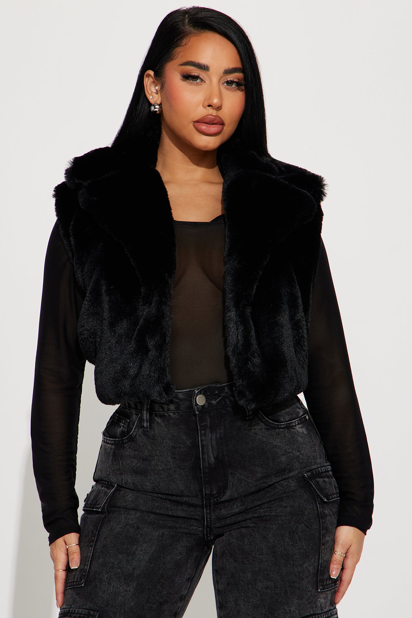Black faux fur vest womens hotsell