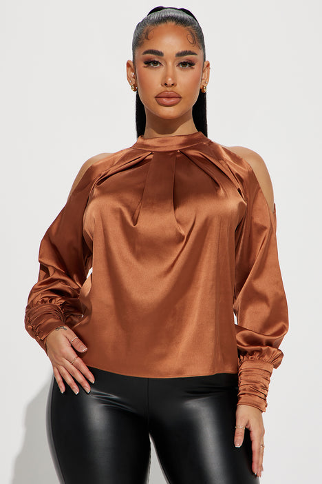 Copper satin top blouse