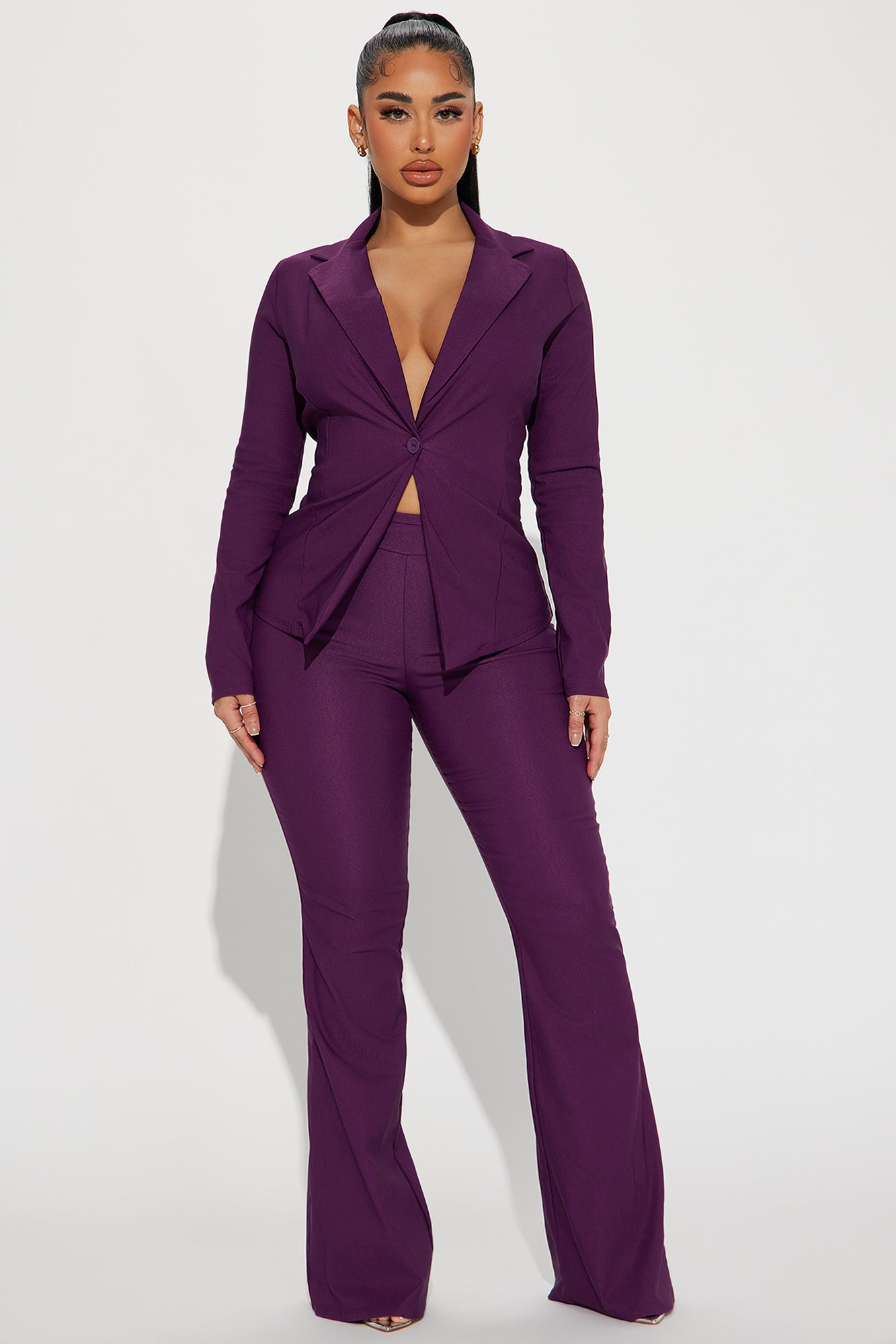 Purple Marble Print Flare Pants And Crop Blazer Set – IRHAZ