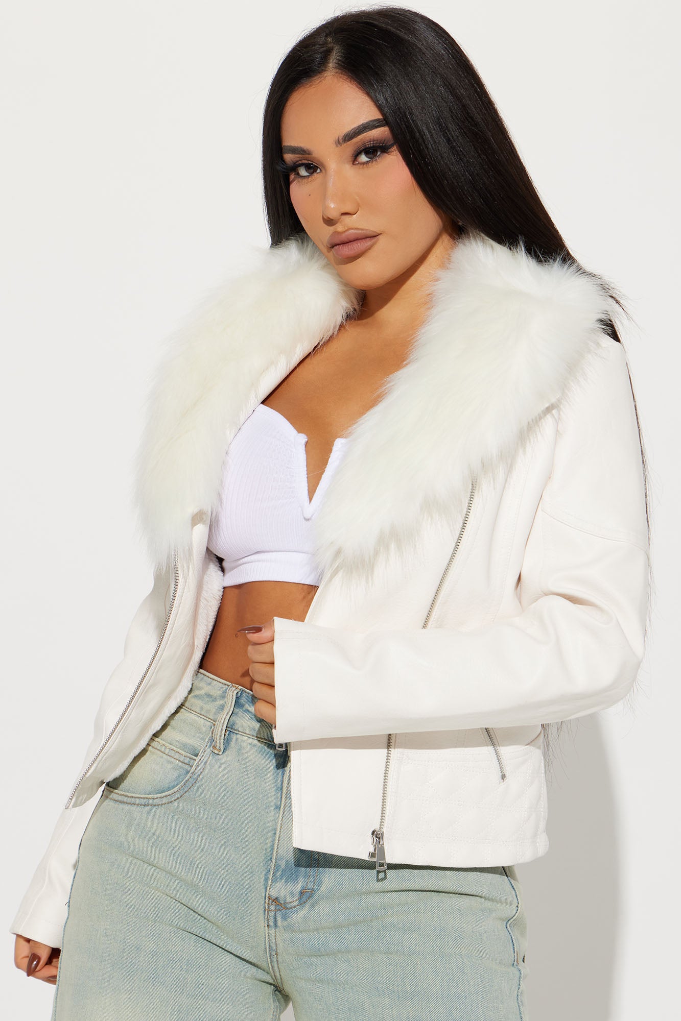 Elsa Faux Leather Jacket White