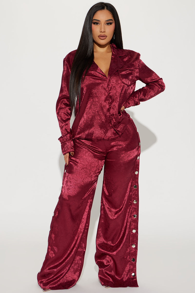 Sweet Bliss Satin Pant Set - Burgundy | Fashion Nova, Matching Sets ...