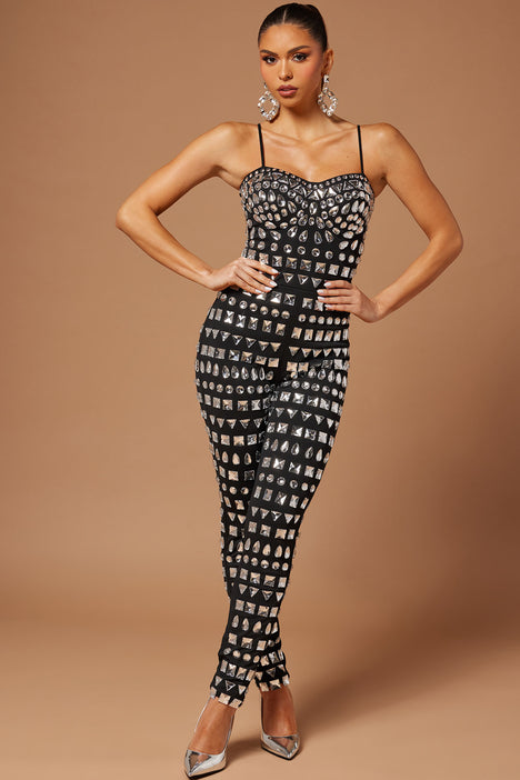 Dotted line outlet jumpsuit fashion nova