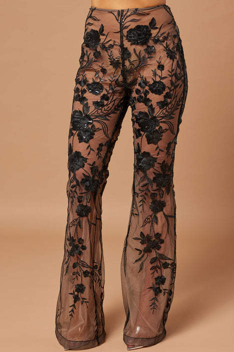 Vera Sequin Embroidered Pant - Black, Fashion Nova, Luxe