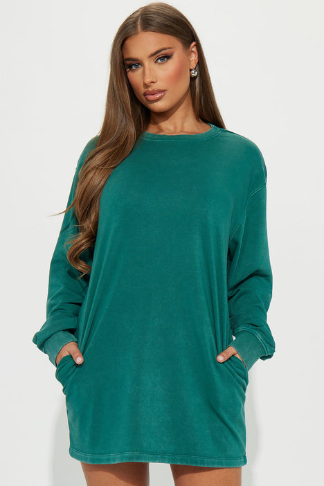 Movie Night Sweatshirt Mini Dress Green