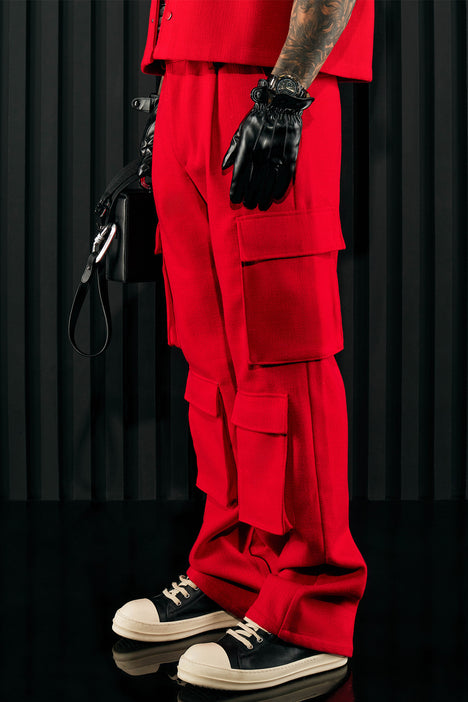 Wilder Textured Weave Cargo Trousers Red Fashion Nova Mens