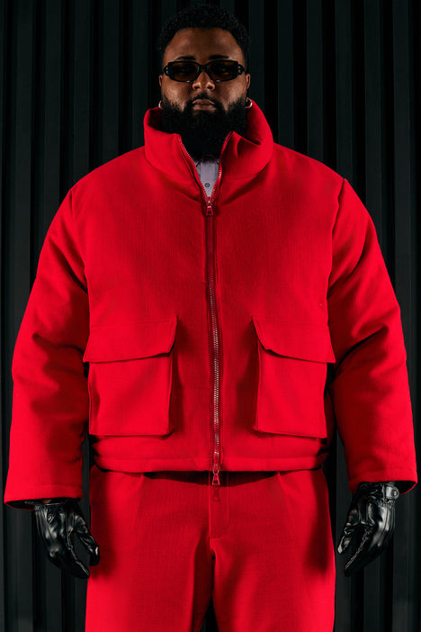 Wilder Textured Weave Cropped Puffer Red Fashion Nova Mens