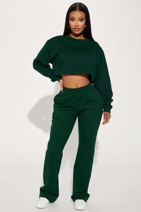 Emerald Green Lounge Pants, Women's Flare Pants, Ladies Track