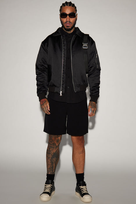 Lux Collared Bomber Jacket - Black