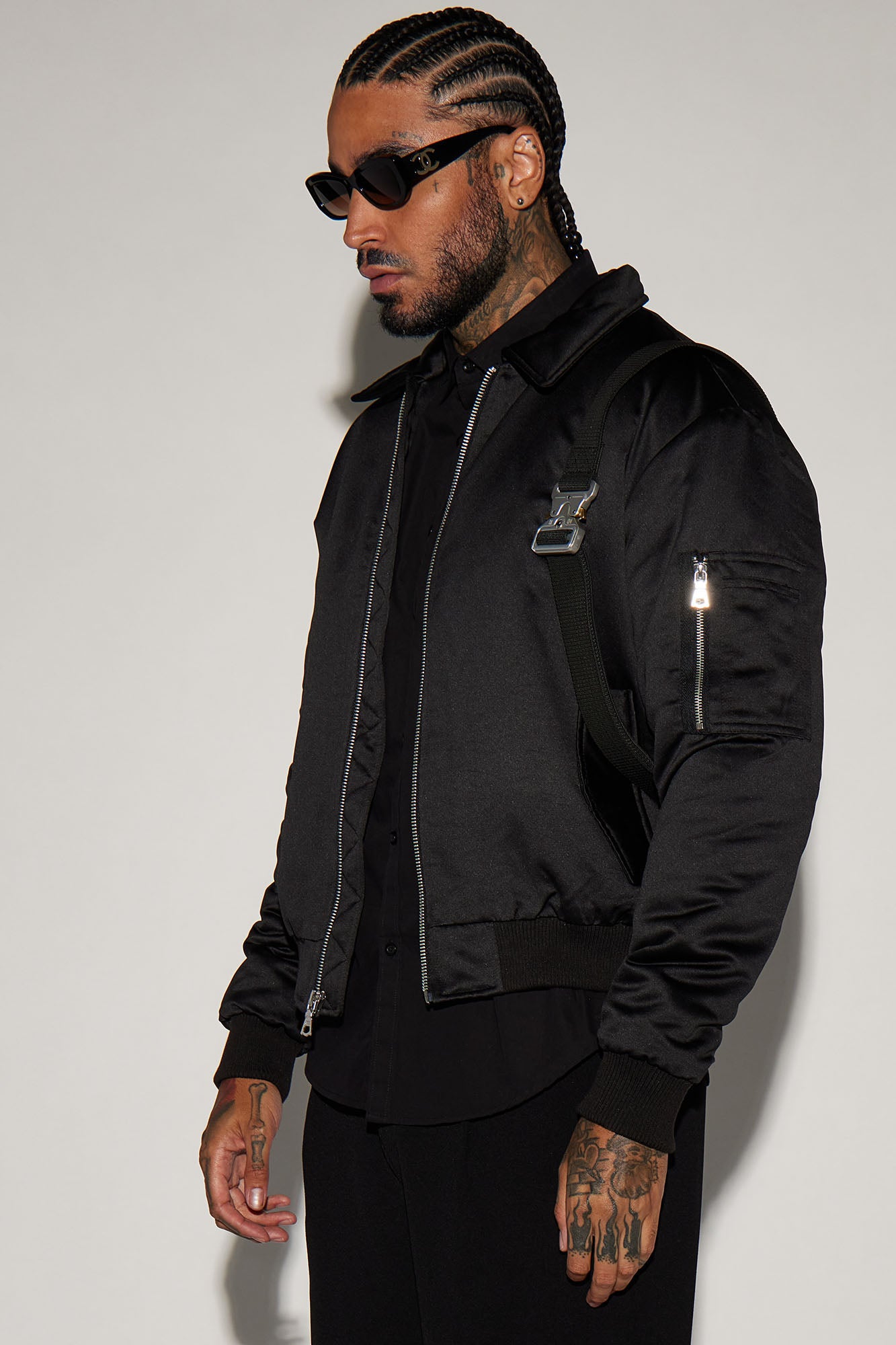 Lux Collared Bomber Jacket - Black