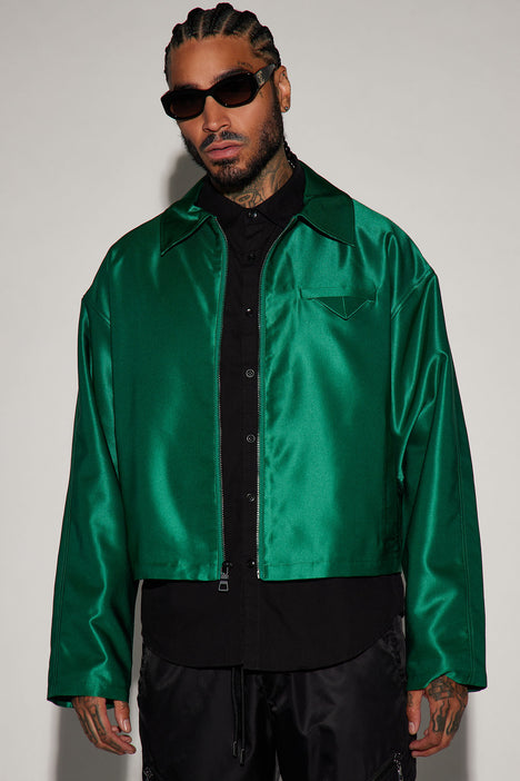 Satin green jacket on sale