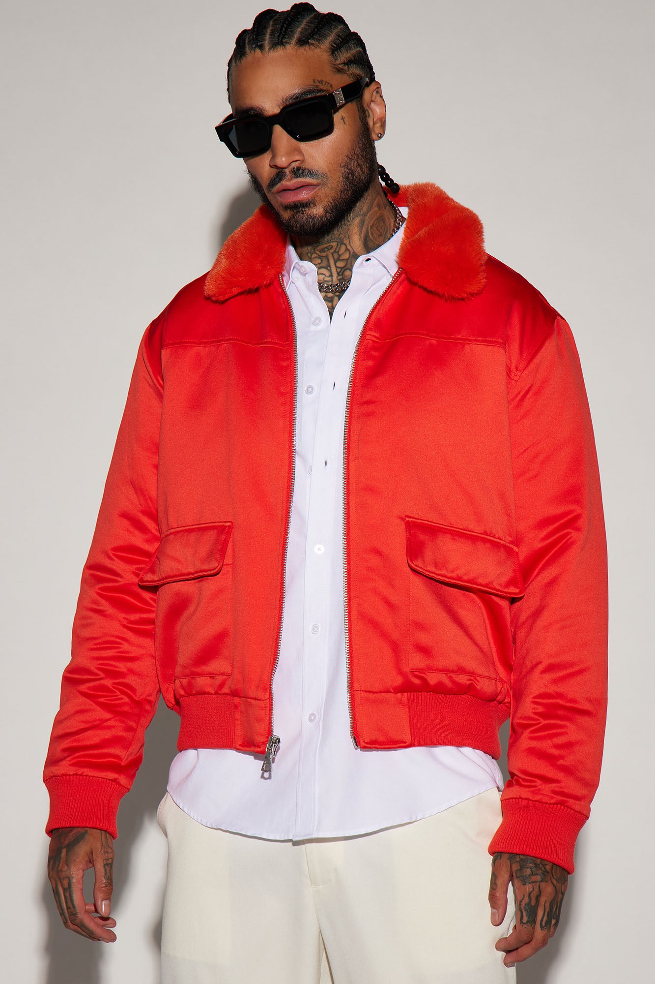 Faux Fur Collar Aviator Bomber Jacket Red Fashion Nova Mens