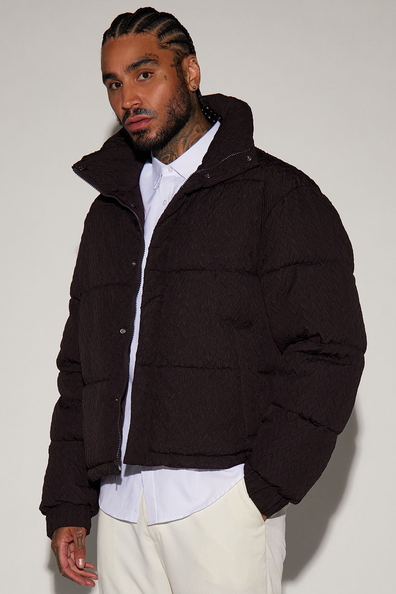 Textured puffer jacket on sale
