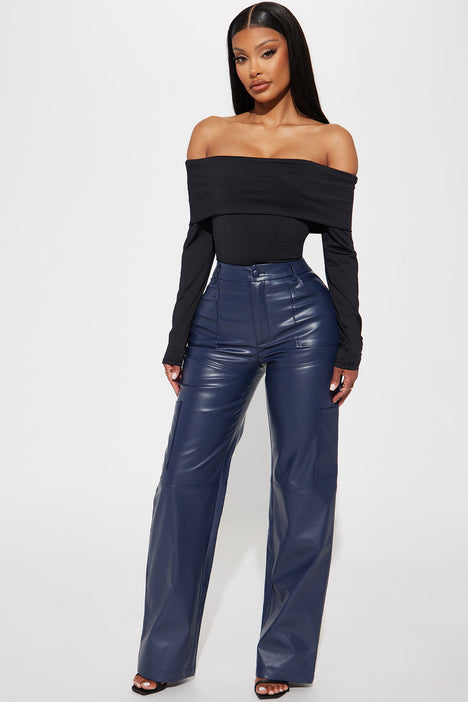 Wide leg faux leather trousers clearance