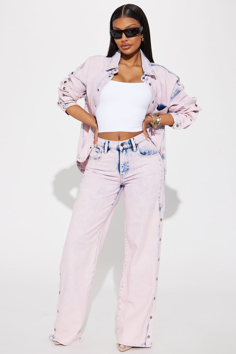 Tickled Pink Snap Jeans - Pink | Fashion Nova, Jeans | Fashion Nova
