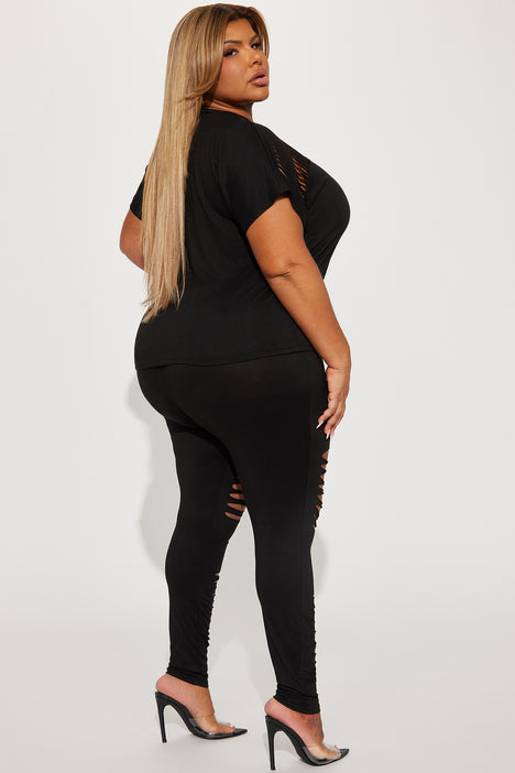 Jenna Distressed Legging Set Black