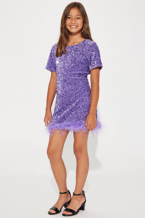 Mini Christy Sequin Feather Trim T Shirt Mini Dress Lavender