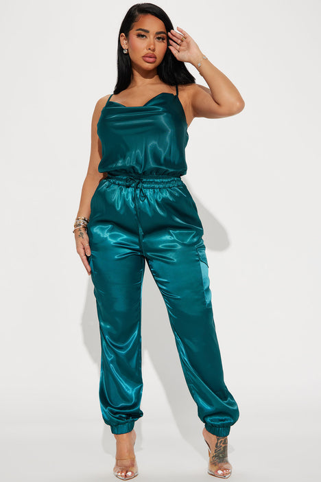 Keep Me Near Satin Jumpsuit - Teal