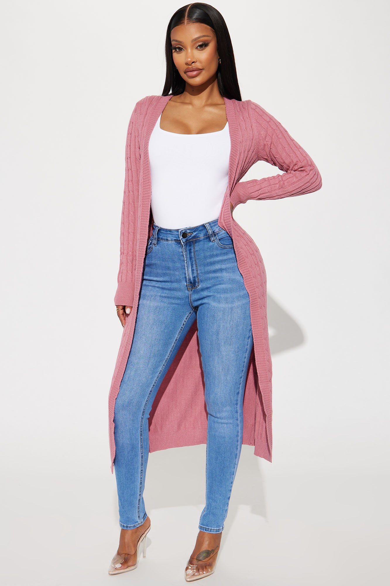 Alessandra Cable Knit Duster Cardigan - Mauve