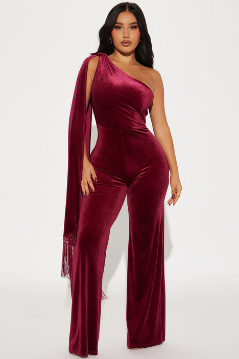 Fashion nova red velvet jumpsuit sales