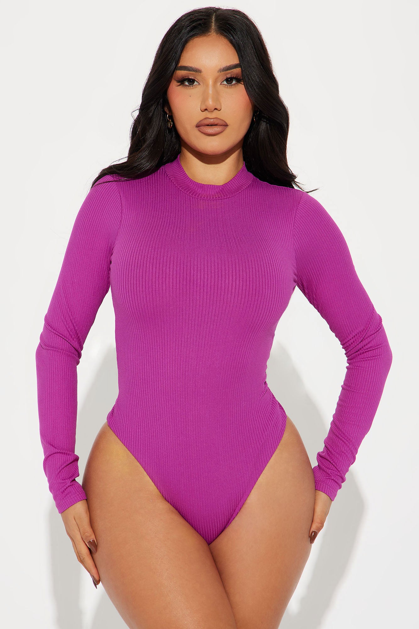 Gina Ribbed Long Sleeve Bodysuit - Purple