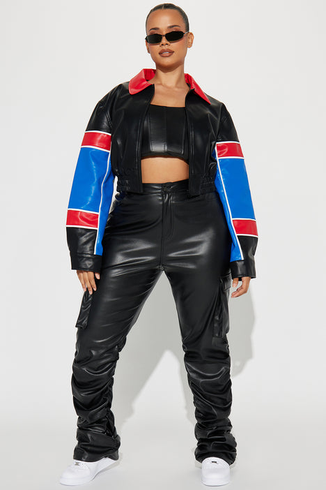 Women's fitted faux deals leather jacket