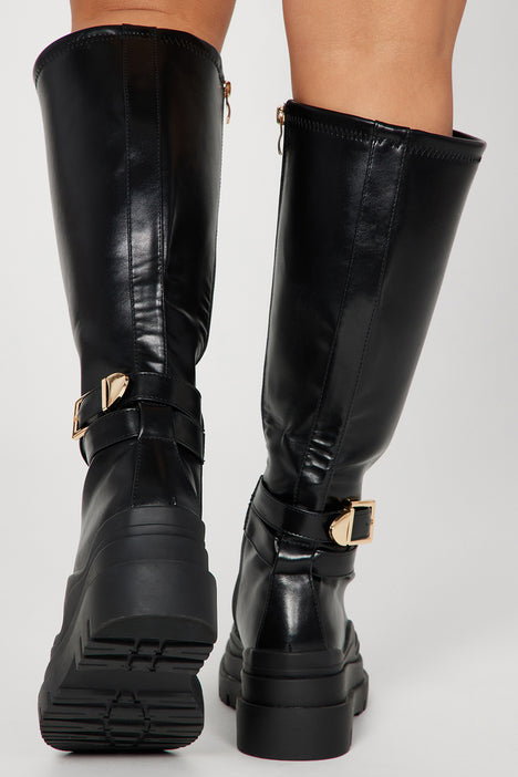 Leave It To Me Knee High Boots Black