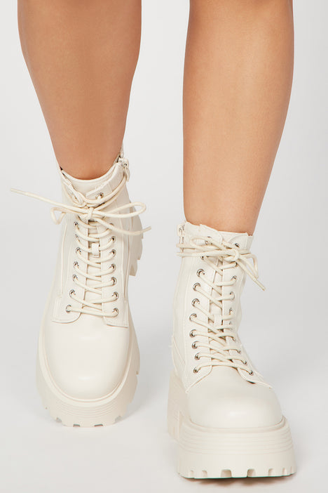 What s It Gonna Be Combat Boots Ivory Fashion Nova Shoes