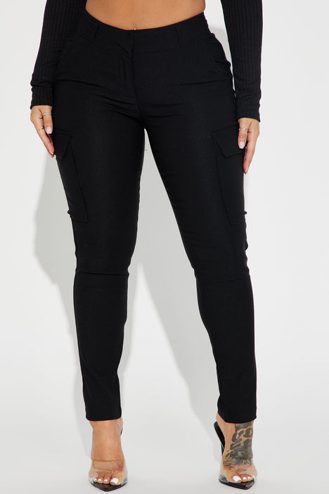 Womens black top skinny cargo pants