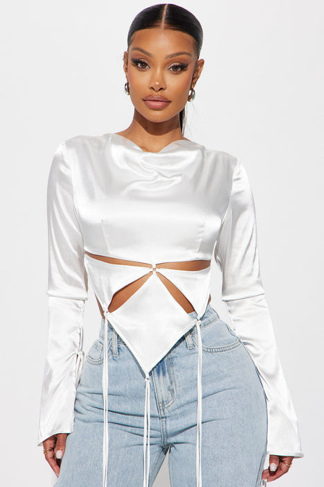 White satin clearance blouse long sleeve