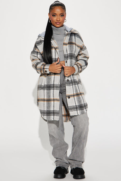 Hooded sales plaid coat
