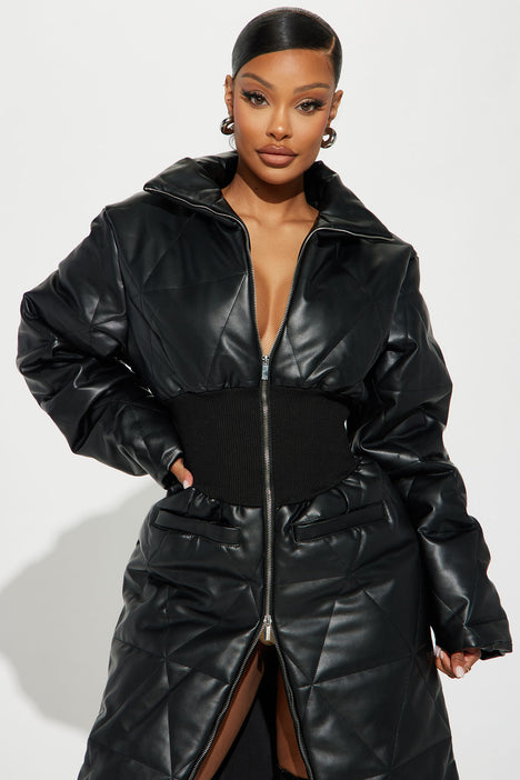 Leather store bubble coat