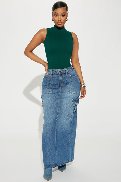 All Day Denim Cargo Maxi Skirt Medium Wash Fashion Nova
