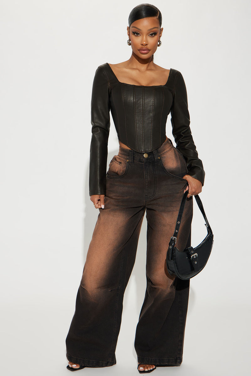 Let's Ride Washed Faux Leather Corset Top - Black | Fashion Nova ...
