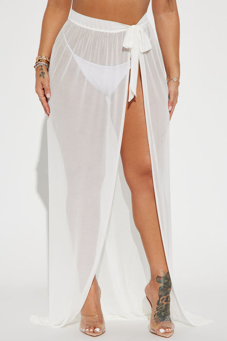 2023 Sexy White Mesh Tie Side Short Cover-Up Beach Skirt, White / M/L