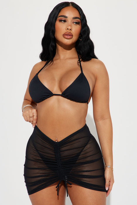 Island Baddie Ruched Skirt Cover Up Black