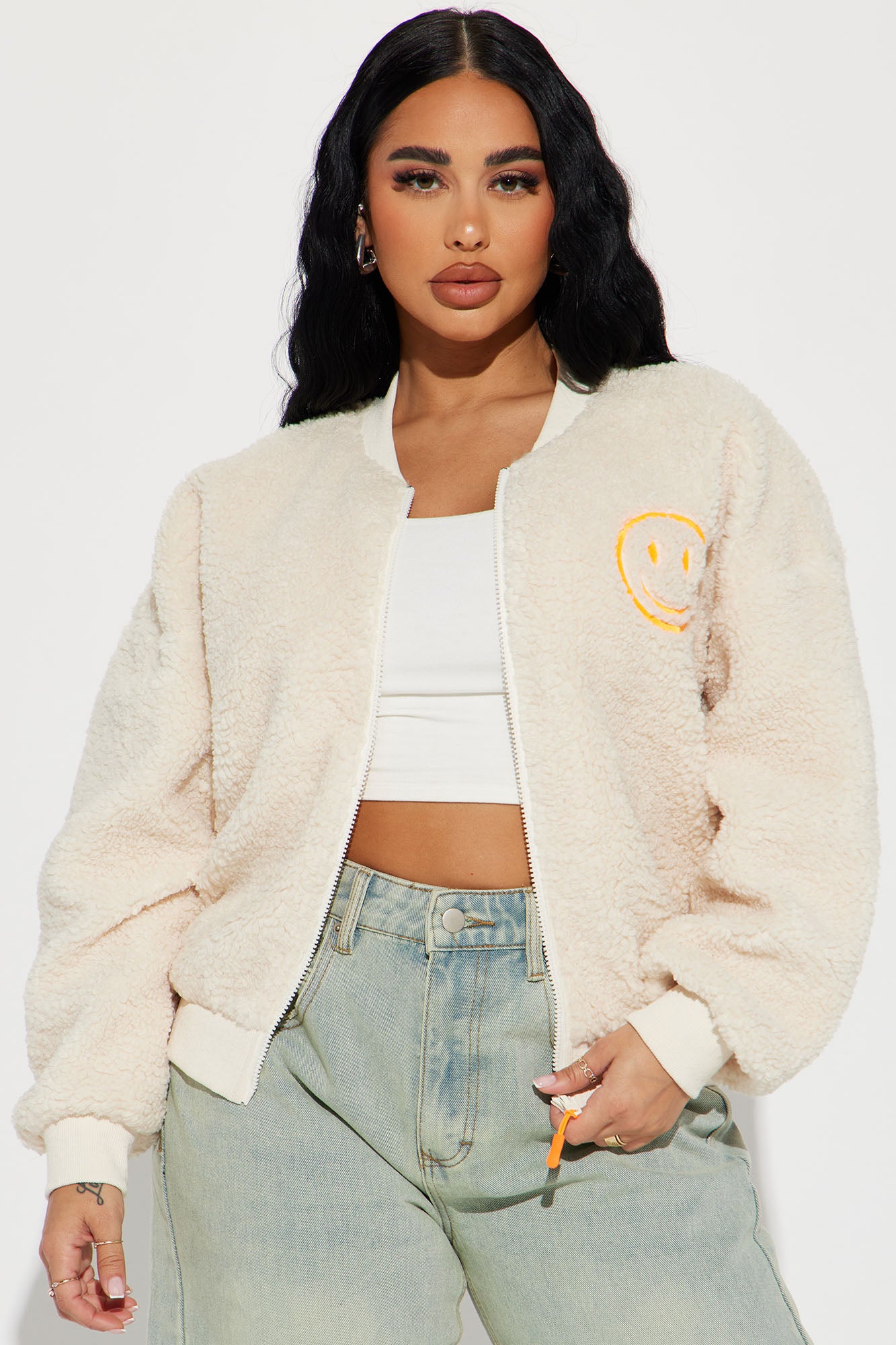 Cream teddy bomber jacket hotsell