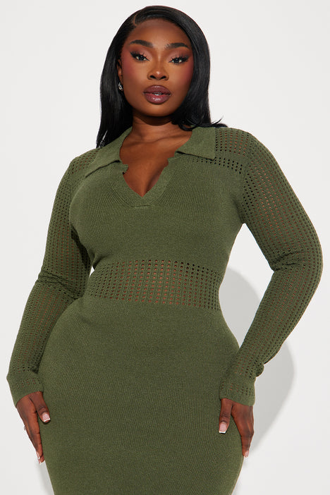 Crystal Sweater Maxi Dress Olive