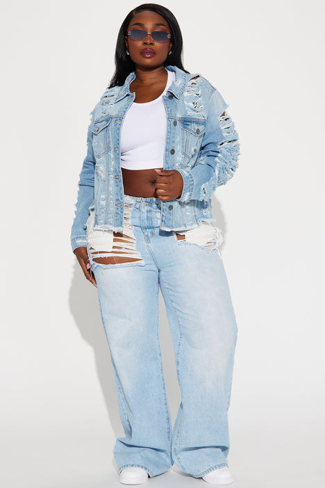 Shredded jean jacket hot sale